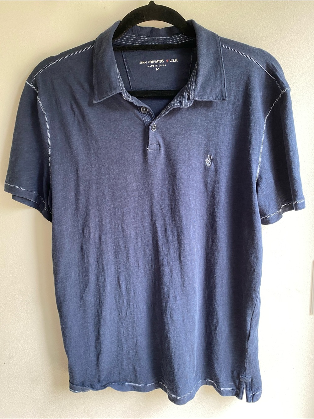 John Varvatos USA Cotton Short Sleeved Shirt  V-Sign Blue  Med